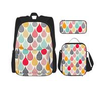 WURTON Sac à dos à bandoulière 3 en 1 avec motif gouttes d'eau, sac à dos, trousse à crayons, sac de voyage pour ordinateur portable