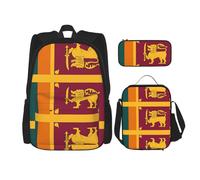 WURTON Sac à dos d'école 3 en 1 imprimé drapeau du Sri Lanka avec boîte à déjeuner, trousse à crayons, sac de voyage pour ordinateur portable