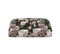 WURTON Tasses à thé avec roses - Trousse à crayons multifonction avec fermeture éclair - Style shabby romantique