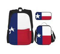 WURTON Texas State Flag Print 3 en 1 Ensembles Casual Réglable Épaule Sac à Dos Lunch Bag Crayon Case Pochette Boîte, noir, One Size