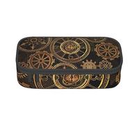 WURTON Trousse à crayons avec motif horloge et engrenages - Bronze - Grande capacité - Pour adultes, Noir, One Size