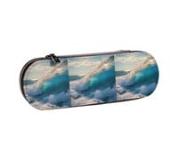 WURTON Trousse à crayons élégante en cuir avec imprimé vagues de mer - Compact et polyvalent