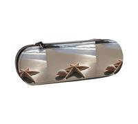 WURTON Trousse à crayons élégante en cuir avec motif étoile de mer, coquillages, plage de sable - Compact et polyvalent