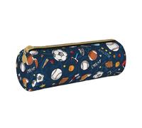 WURTON Trousse à crayons en cuir avec imprimé baseball, basket-ball, football, hockey - Élégante pochette à fermeture éclair pour adultes