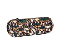 WURTON Trousse à crayons vintage en cuir avec imprimé bulldog anglais mignon - Chic Compact Leather Pencil Case Pouch Pencil Pouch