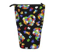 WURTON Trousse télescopique pour la sensibilisation à l'autisme, pièces de puzzle, motif cœur, trousse de rangement, trousse à crayons pour adultes, boîte de rangement