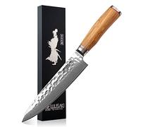 Wusaki Damas 10Cr Couteau de Chef Lame Damas 20cm Acier Inoxydable et Manche en Bois d'Olivier - Vendu dans un coffret cadeau