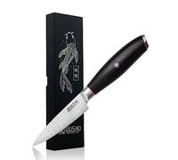 Wusaki Fujiko Black - Couteau d'office 9cm Lame San Mai 3 Couches 10CR au Carbone Manche Pakkawood