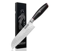 Wusaki Fujiko Black - Couteau Santoku Design Japonais Lame 18cm Acier Inoxydable Haute Teneur Carbone 10Cr - Vendu dans un coffret cadeau