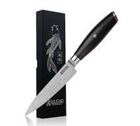 Wusaki Fujiko Black - Couteau Universel 12cm Lame Lame San Mai 3 Couches 10CR au Carbone Manche Pakkawood