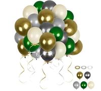 Wusboo Lot de 120 ballons d'anniversaire de 30 cm - Doré, argent, vert foncé, blanc et sable avec 3 rubans - Pour mariage, anniversaire, arche de ballons et décoration de fête
