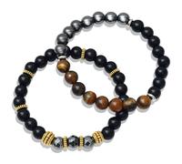 Wusboo Lot de 2 Bracelets Pierres Naturelles - Quartz Rose, Améthyste, Oeil de Tigre - Bracelets Élastiques Faits Main avec Boîte Cadeau & Carte de Signification, Bijoux Femme & Homme