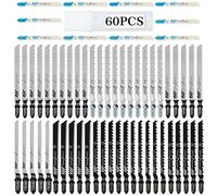 WUSBOO Lot de 60 Lames de scie sauteuse, 10 modèles, Fabriquées en HCS, Livré avec boîte en plastique, Lame de scie Idéal pour le bois, le plastique et le métal