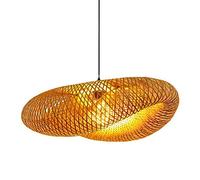 WUSFAR Suspension Tissée en Bambou Lustre Industriel Naturel Nouvelles Lampes Suspendues Chinoises Lustres De Restaurant Modernes Abat-Jour Chapeau De Paille Vintage en Osier pour Salon