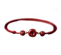 WUSHADEHANS Bracelet en Cristal, Corde Rouge tressée, Boucle d'harmonie en cinabre Naturel, breloque Herbe à Quatre Feuilles