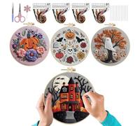 Wusideday Kit Broderie Halloween - Set De Broderie Gothique Halloween Avec Motif De Châteaux - Projets avec Instructions pour Ados et Famille