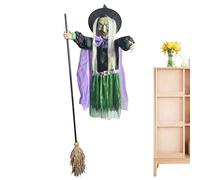 Wusideday Sorcière Volante Halloween | Sorcière d'halloween sur Balai avec Yeux Lumineux | Accessoire Effrayant Décoration Fête pour Intérieur Jardin Cour Intérieure Maison Hantée