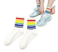WUSJCOF 1 paire Chaussettes Pride Sport, Fierté LGBT, Gay Pride, Chaussette Mi Haute Homme, Happy Socks (Blanc), Blanc Homme Femme, Chaussettes Originales Multicolore