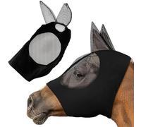 WUSJCOF 1 pièce Masque de cheval anti-mouche,bonnet anti mouche cheval,maille respirante,anti-UV,anti-moustiques,avec cache-oreilles,masque de frein élastique avec fermeture éclair (Noir)