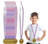 WUSJCOF 10 pièces Médailles du gagnant en plastique, avec rubans de cou, pour enfants, pour compétition récompenses et sport, médailles olympiades enfant, médaille football (Or)