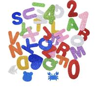 WUSJCOF 121 Pièces Autocollants en Mousse Auto-Adhésifs avec Paillettes, Chiffres et Lettres, Stickers Lettres, Gommettes, Stickers Alphabet, Stickers Enfant, Artisanat DIY, Albums (4,3 cm)