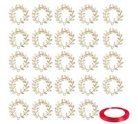 WUSJCOF 24 pièces Breloques en Acier Inoxydable et Emaille, Pendentifs en Forme de Couronne de Laurier pour la Décoration de Fin d'Études, Ornements Suspendus avec Ruban Rouge, Artisanat pour Diplômés