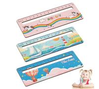 WUSJCOF 3 Pièces Règle de Lecture Enfant avec Fenêtre de Lecture, Aide à la Lecture Personnalisée, Règle en Bois pour École, Marque-page Original, Cadeaux pour Filles et Garçons pour la Rentrée (17cm)