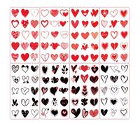 WUSJCOF 30 modèles de tatouages temporaires rouges et noirs en forme de cœur, 2 couleurs, 120 pièces, tatouages imperméables pour les amoureux, convient aux femmes.