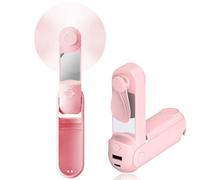 WUSJCOF 5-en-1 ventilateur de poche, mini ventilateur silencieux et portable, batterie 2200 mAh avec Powerbank, écran LED, rechargeable par USB, pour femme et fille (Rose)