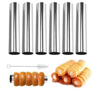 WUSJCOF 6 pièces Moule Cannoli Antiadhésif et Inoxydable,Tube Cannoli avec Brosse de Nettoyage,Cannoli Moules pour Cornes à Crème,Inox et Acier,Tubes Cone Inox pour Corne Patisserie (120 x 20 mm)
