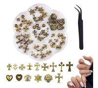 WUSJCOF 75 pièces Breloques pour Ongles 3D, Croix en Métal Chromé, Gothiques Rétro Punk, Crânes, Charme pour Nail Art, Manucure, Deco Ongle, Decoration Ongles