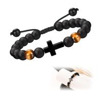 WUSJCOF Bracelet en forme de croix, 1 pièce, Œil de tigre, chrétien homme, de perles pour femme, Cadeau de confirmation, communion garçon, profession de foi, d'anniversaire pour papa, grand-père, mari