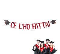 WUSJCOF CE L'HO FATTA! Bannière de Graduation Pailletée Italienne, Décoration Fin des Études (Rouge)