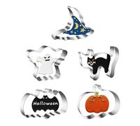 WUSJCOF Ensemble de 5 emporte piece halloween avec citrouille, emporte piece fantome, chauve souris, Chat et Chapeau de Sorcière, Découpeurs en Acier Inoxydable pour Biscuits et Patisserie d'Automne