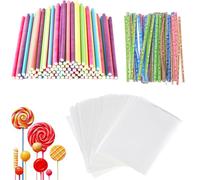 WUSJCOF Ensemble de Bâtons pour Pop Cake 300 Pièces, 100 Bâtons Sucette, Sacs à Bonbons et Liens Torsadés avec Design "Especially for You" pour Bonbons, Biscuits et Gâteaux DIY