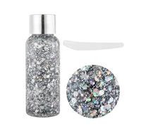 WUSJCOF Gel Pailleté pour Visage Cheveux Corps, Gel Pailleté Argenté pour le Corps, Maquillage Pailleté Chunky, Maquillage Sirène, Paillettes de Festival pour Fête Carnaval Halloween Noël