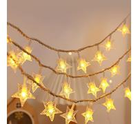 WUSJCOF Guirlande lumineuse LED, 40 LED, Fonctionne avec piles, télécommande, 8 modes, étanche, avec minuteur, pour l'intérieur et l'extérieur, chambre enfant, pour Noël (6 m) (Blanc chaud)