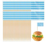 WUSJCOF Lot de 100 Drapeaux Décoratifs Oktoberfest Cure-dents Bavarois pour Amuse-gueules et Cocktails, Accessoires de Fête avec Drapeau Bavarois
