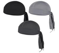 WUSJCOF Lot de 3 Bandanas Homme Sport, Sous Casque Moto Été Respirant, Bandana Pirate pour Cyclisme, Cuisine, Randonnée, Trekking, Vélo, Moto, Bateau, Séchage Rapide (Bandana Noir, Gris, Gris Foncé)