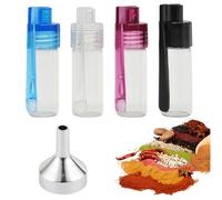 WUSJCOF Lot de 4 pièces - Flacons de poudre à épices avec cuillère doseuse et mini entonnoir,étanche,petites fioles en verre pour rangement (51 mm de hauteur) pour le camping et les voyages