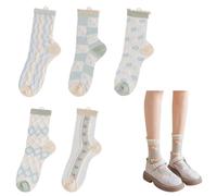 WUSJCOF Lot de 5 paires de chaussettes transparentes en maille pour femme, Ultrafines, respirantes et légères, Avec volants à la cheville, Motif floral, En nylon, Idéales pour l'été