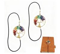 WUSJCOF Set de 2 pièces Elastique marque-page, bookmark, Chakra cristal guérison, Métal Vintage Handmade porte-bonheur, arbre de vie, accessoire cadeau pour carnet journal, pour femme homme enfant