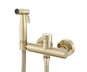 Wussh - Ensemble de douchette pour toilettes dissimulée pour bidet musulman Shattaf avec mélange chaud et froid - kit en laiton monté au mur en or brossé