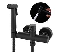Wussh Kit de douchette pour toilettes musulmanes - Noir mat - Avec mitigeur chaud et froid - Fixation murale