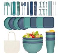 WUSUPU 55 Pièces Vaisselle Camping,Ensemble de Vaisselle en Plastique avec Bol, Assiette et Gobelet,Vaisselle Plastique Reutilisable,Set Ensembles de Vaisselle de Pique Nique,Passe Au Lave-Vaisselle