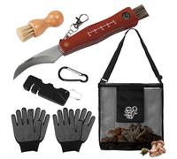 WUSUPU Couteau à Champignons avec une Brosse,Couteau Mycologique Pliant,avec Sac de Cueillette de Champignons,Boussole, Aiguiseur Couteaux,2 Gants,1 cahier,pour cueillir et nettoyer les champignons