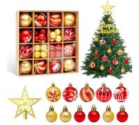 WUSUPU Lot de 44 Boules de Noël Ornements dorées et Rouges,Boule de Noël avec cimes d'arbres étoilées découpées et Tableaux à Lettres pour Noël,Parfait pour Toutes Sortes de Festivals,Vacances