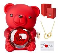 WUSUPU Ours Rose Eternelle avec Bijoux Cachée,Rose Eternelle Ours,Ours en Rose avec éternelle,Cadeau de Fête des Mères Saint-Valentin d'anniversaire de Mariage Noël pour Maman,Petite Amie,Femme