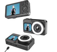 Wusvive Appareil photo numérique 4K double écran avec carte de 32 Go 64 MP | Double écran de 7,1 cm, caméra avec lumière de beauté, 4K/1080p pour vidéo, 20 filtres, mode webcam,