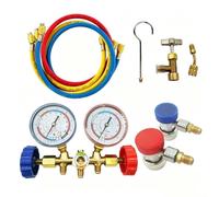 Wusvive Ensemble de manomètres de collecteur AC double pression pour R134a | Tuyaux en laiton et caoutchouc, climatiseur pour voiture, maison, 500 psi, 90 cm, kit de 9 pièces avec adaptateurs, jaune